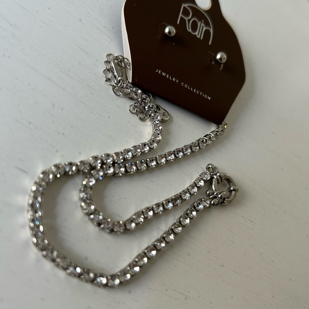 Rain SilverJewelry Crystal Stone Necklace & Earring Set NWT Gift Ready Party - Picture 2 of 11
